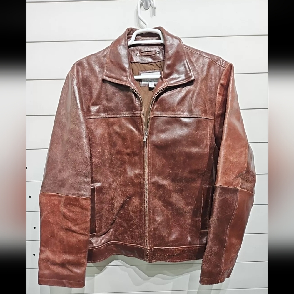 Brown heavy leather jacket Wilson's